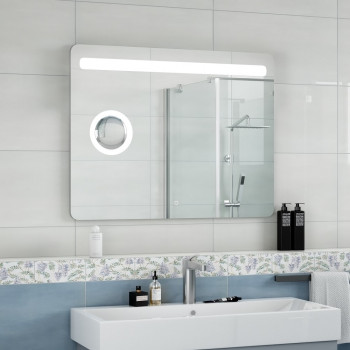 Зеркало с подсветкой и увеличительной линзой для ванной комнаты Фибра